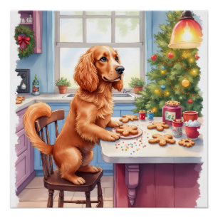 Cute Cocker Spaniel Gingerbread Baking Christmas Poster