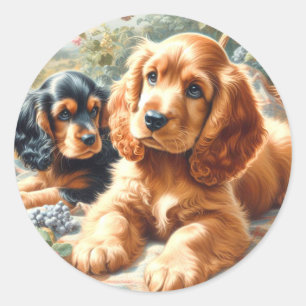 Cute Cocker Spaniel  Painting Classic Round Sticker