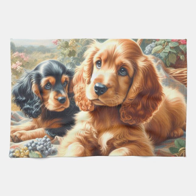 Cute Cocker Spaniel  Painting Kitchen Towel (Horizontal)