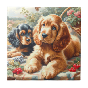 Cute Cocker Spaniel Painting Tile