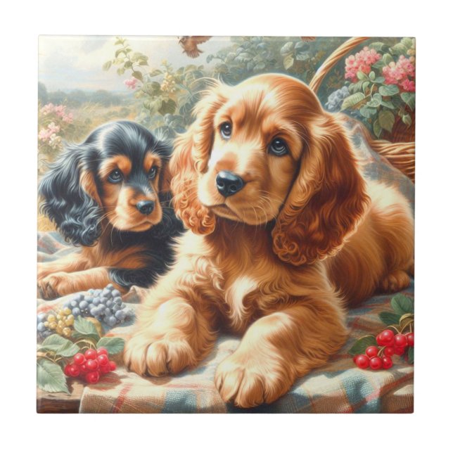 Cute Cocker Spaniel  Painting Tile (Front)