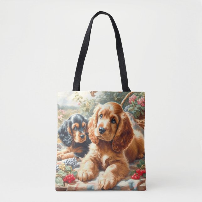 Cute Cocker Spaniel  Painting Tote Bag (Front)
