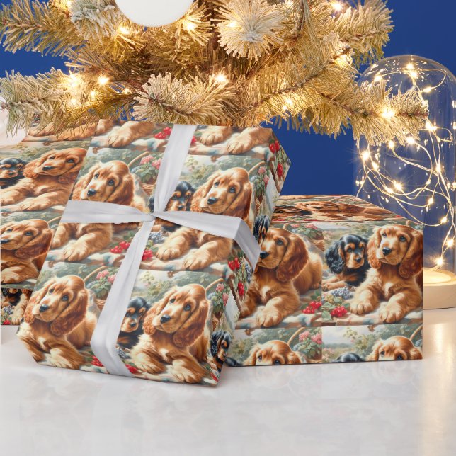 Cute Cocker Spaniel  Painting Wrapping Paper (Holidays)