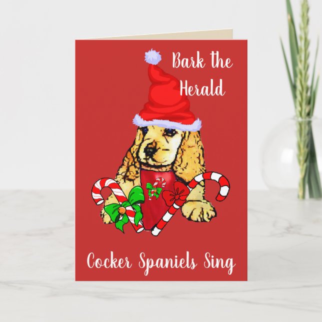 Cute Cocker Spaniel Puppy Christmas Holiday Card (Front)