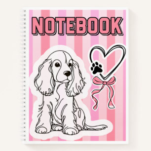 Cute Cocker Spaniel Puppy Pink Striped Notebook