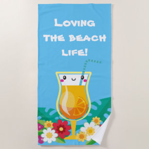 Cute cocktail beach life add message beach towel