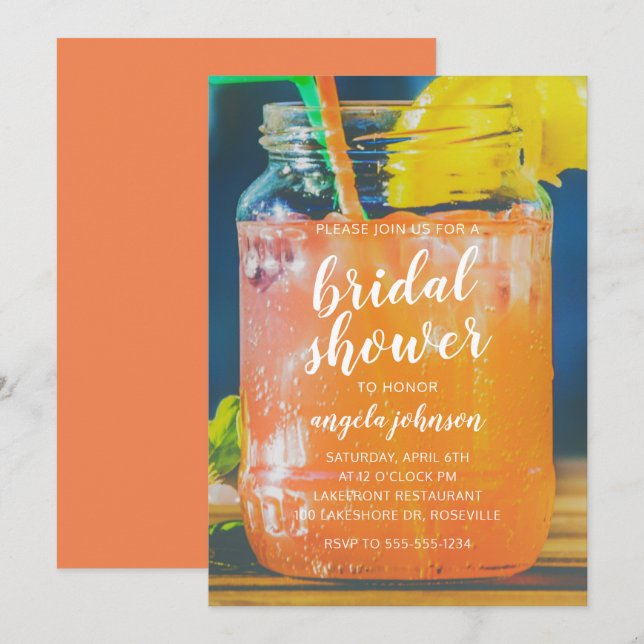 Cute Cocktail Mason Jar Invitation à la douche nup (Devant / Derrière)