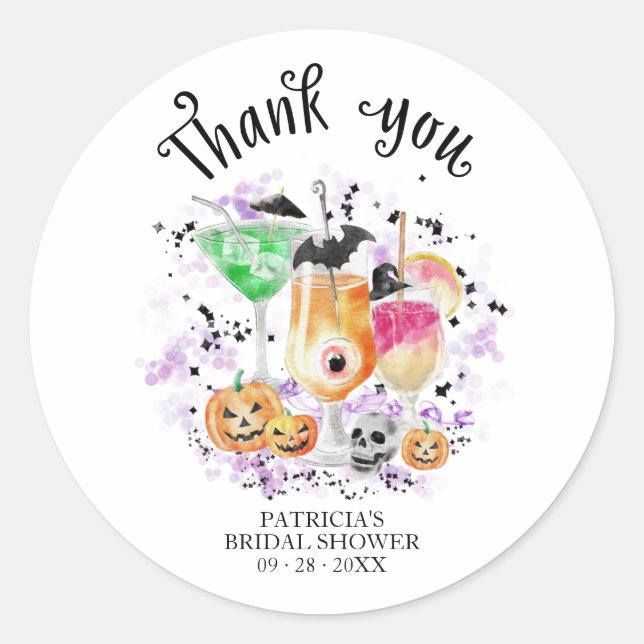 Cute Cocktails Halloween Bridal Shower Classic Round Sticker (Front)