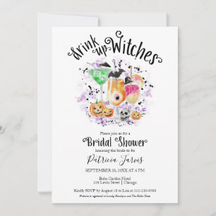 Cute Cocktails Halloween Bridal Shower Invitations