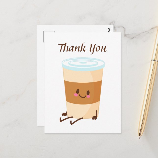Cute coffee add text thank you postcard (Front/Back In Situ)