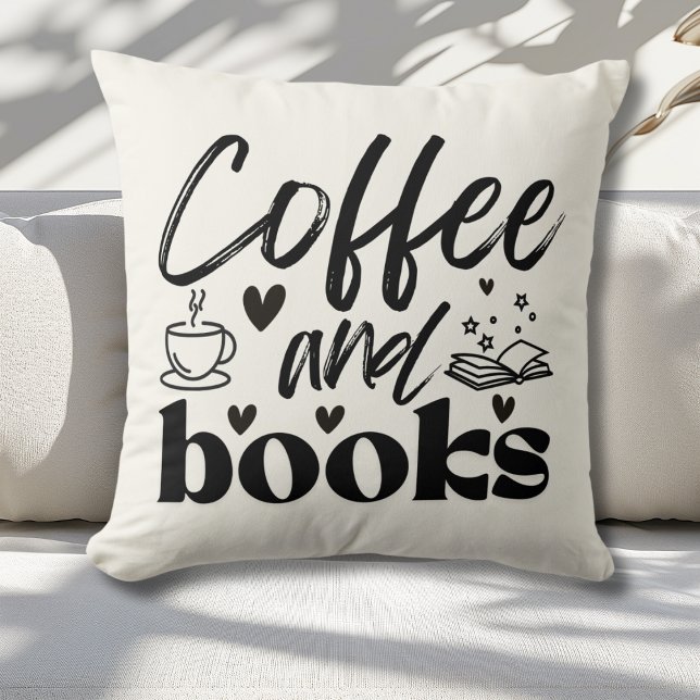 Cute Coffee and Book Lovers Gift Throw Pillow (Creator Uploaded)