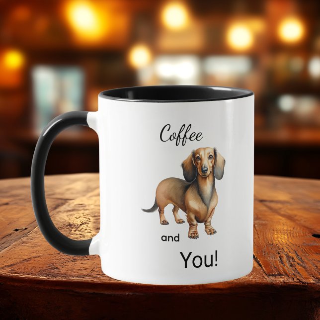 Cute Coffee And Dachshund Brown Personalize Mug (Creator Uploaded)