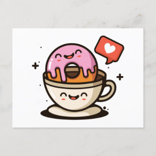 Cute Coffee and Doughnut Love Postcard