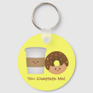 Cute Coffee and Doughnut, You complete me Keychain