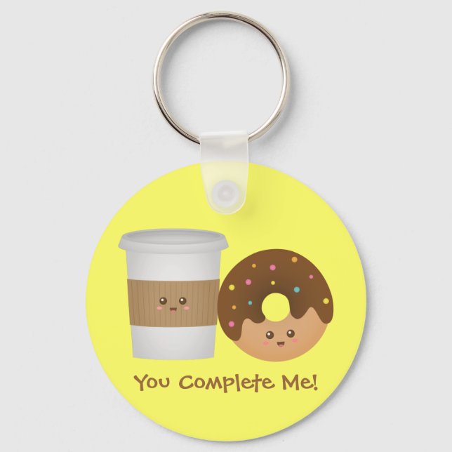 Cute Coffee and Doughnut, You complete me Keychain (Front)