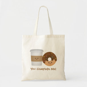 Cute Coffee and Doughnut, You complete me Tote Bag