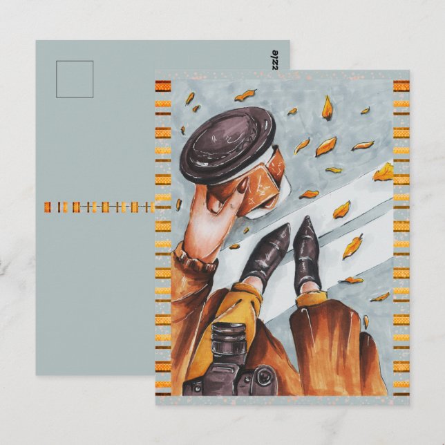 Cute Coffee Artistic Autumn fall Postcard (Front/Back)