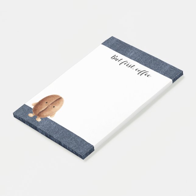 Cute Coffee Bean Faux Blue Jean Denim Post-it Notes (Angled)