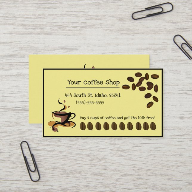 Cute Coffee Bean Shop Punch Business Card (Front/Back In Situ)