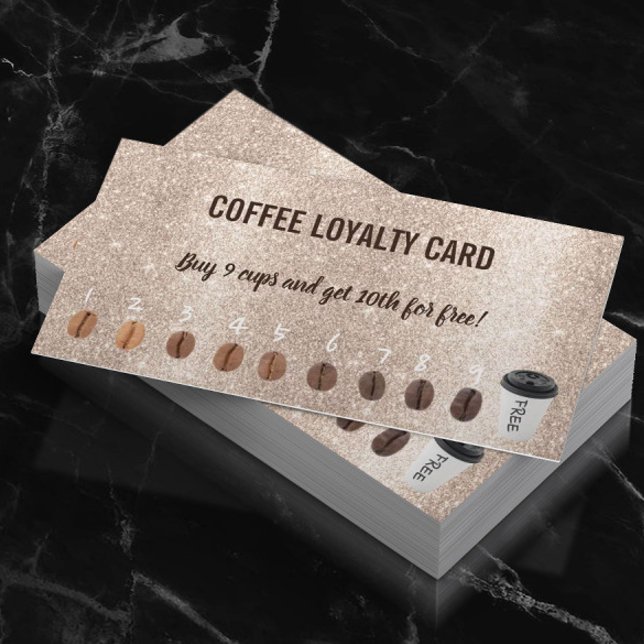 Cute Coffee Beans Gold Glitter Coffee Loyalty Card (Creator Uploaded)