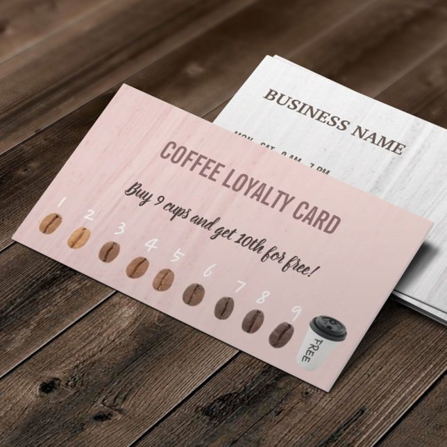 Cute Coffee Beans Pink Coffee Loyalty Cards (Creator Uploaded)