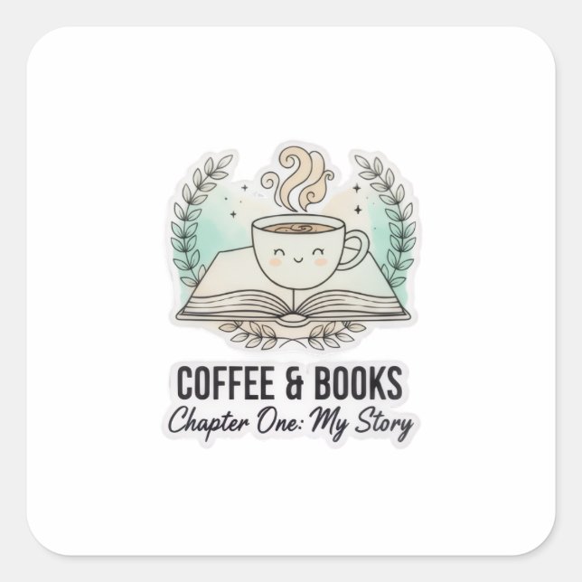Cute Coffee & Books Sticker – Book Lover Aesthetic (Devant)
