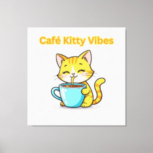 **Cute Coffee Cat – Adorable Cat Drinking Coffee I Canvas Print