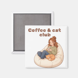 Cute coffee & Cat Club design  Magnet