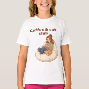 Cute coffee & Cat Club design T-Shirt