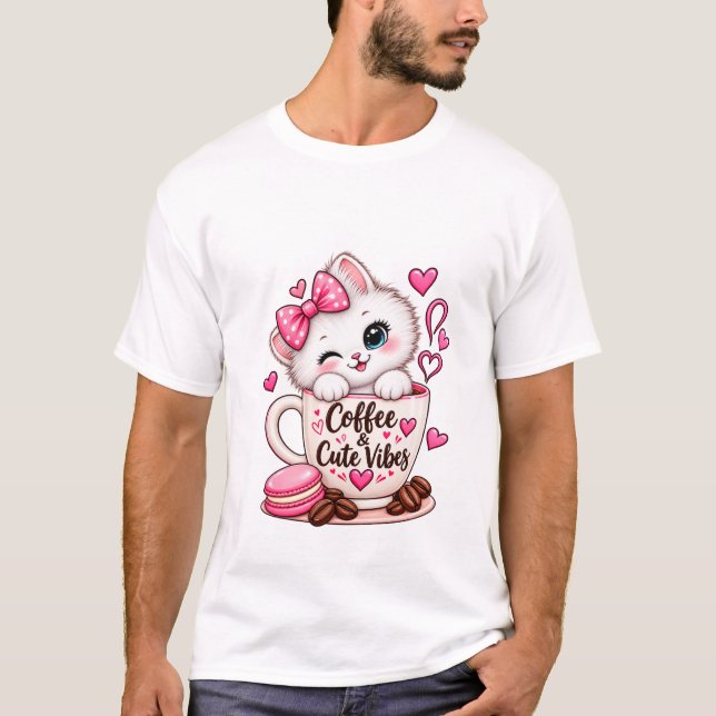 Cute Coffee Cat T-Shirt (Front)