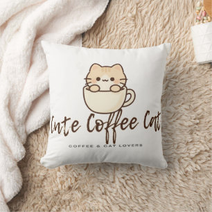 Cute Coffee Cat Throw Pillow – Funny Coffee Lover
