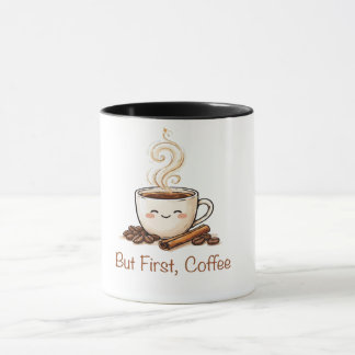 Cute Coffee Cup with Coffee Beans & Cinnamon