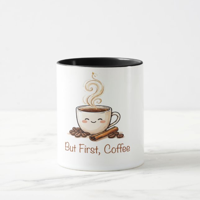 Cute Coffee Cup with Coffee Beans & Cinnamon (Center)