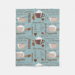 Cute Coffee Cups Cream Caffeine Grains Brown Heart Fleece Blanket