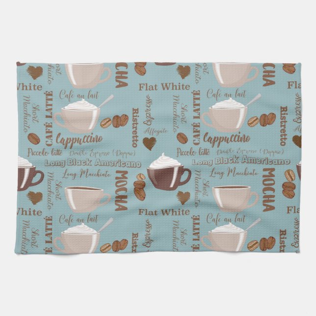 Cute Coffee Cups Cream Caffeine Grains Brown Heart Kitchen Towel (Horizontal)