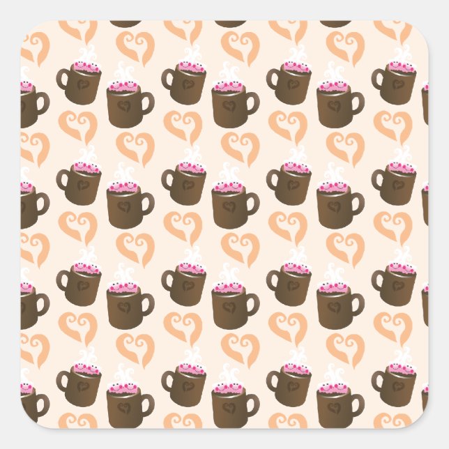 Cute coffee cups Hot Chocolate Square Sticker (Front)