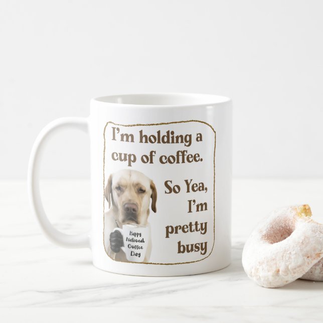 Cute coffee-drinking Labrador Mug (With Donut)