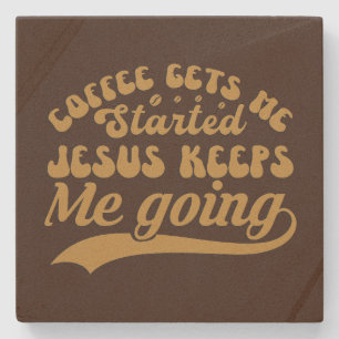 Cute coffee & Jesus word art Stone Coaster