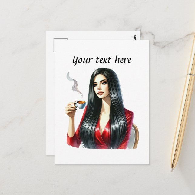 Cute coffee lady add text  postcard (Front/Back In Situ)