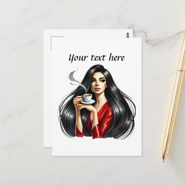 Cute coffee lady add text  postcard (Front/Back In Situ)