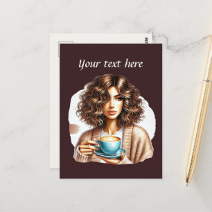 Cute coffee lady add text  postcard