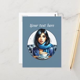 Cute coffee lady add text  postcard