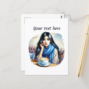 Cute coffee lady add text  postcard