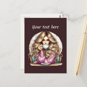 Cute coffee lady add text  postcard