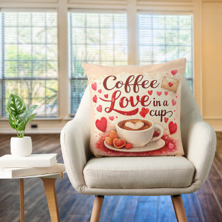 Cute Coffee Love in a Cup Valentine Quote Pink Throw Pillow