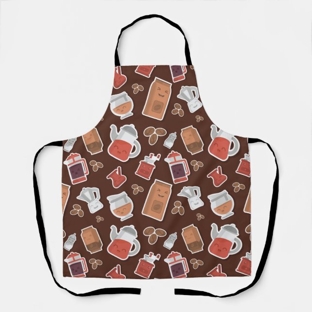 Cute Coffee Lovers Caffeine Themed Kawaii Pattern Apron (Front)