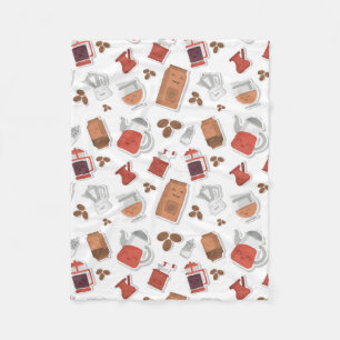 Cute Coffee Lovers Caffeine Themed Kawaii Pattern Fleece Blanket