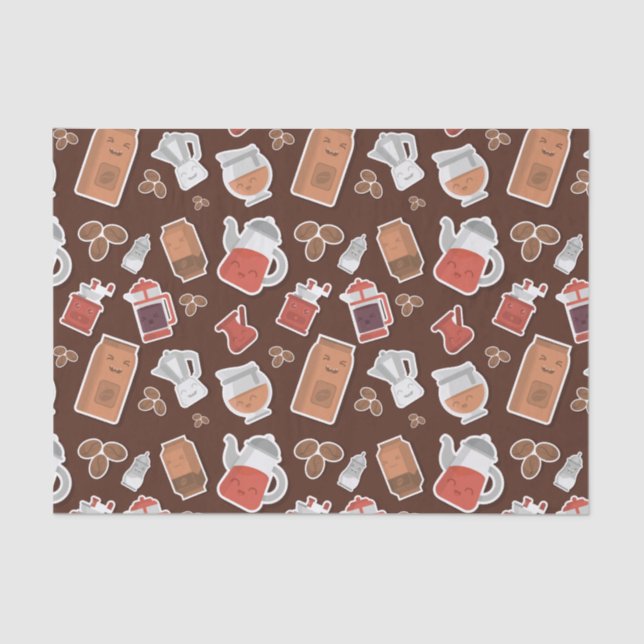 Cute Coffee Lovers Caffeine Themed Kawaii Pattern Tissue Paper (Front)