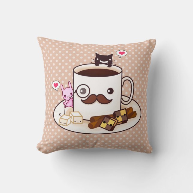 Cute coffee moustache throw pillow (Front)