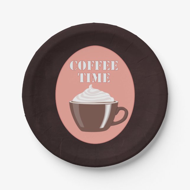 Cute Coffee Mug Café “Coffee Time” Paper Plate (Front)